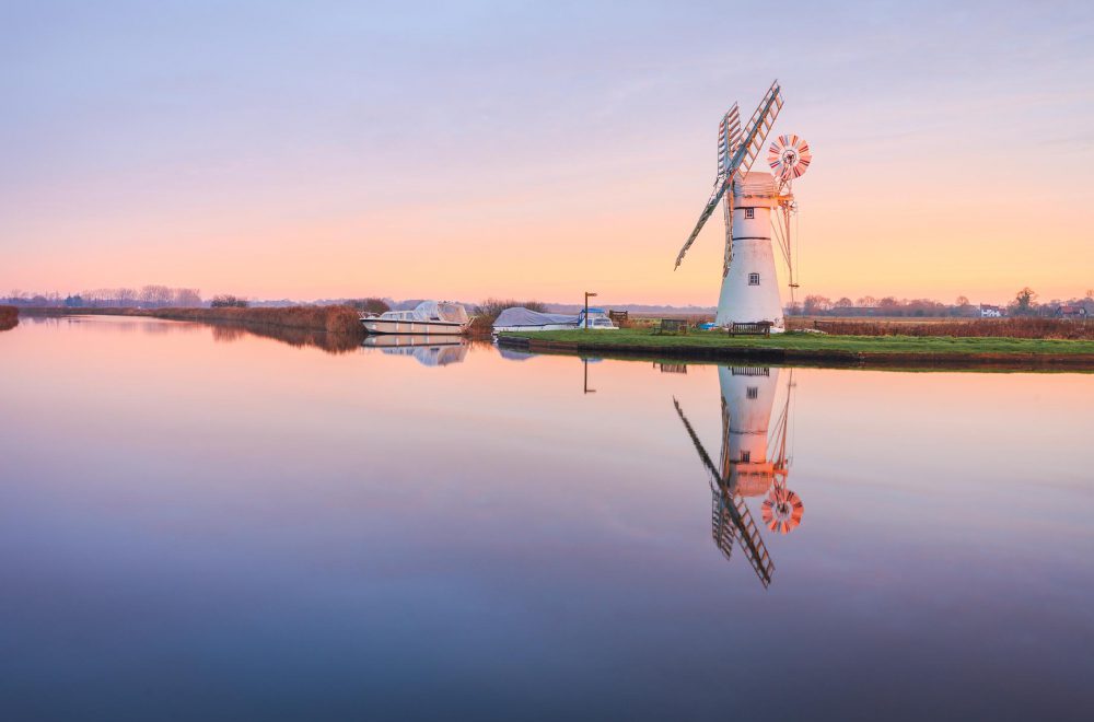 Sunrise at Thurne Mill in Norfolk, UK