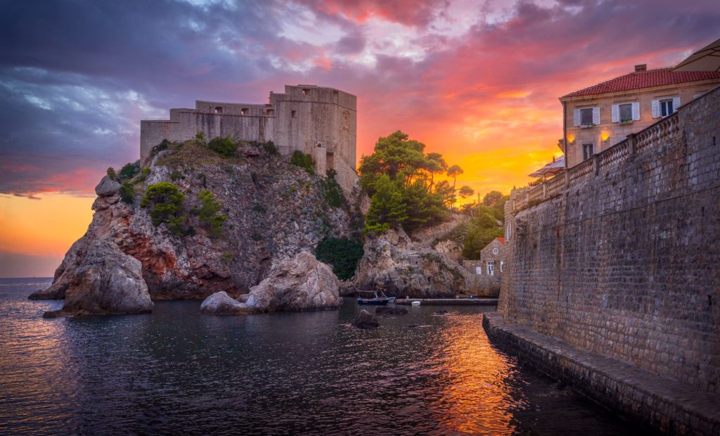 Fort Lovrijenac at sunset, Dubrovnik, Croatia with vibrant sky colours