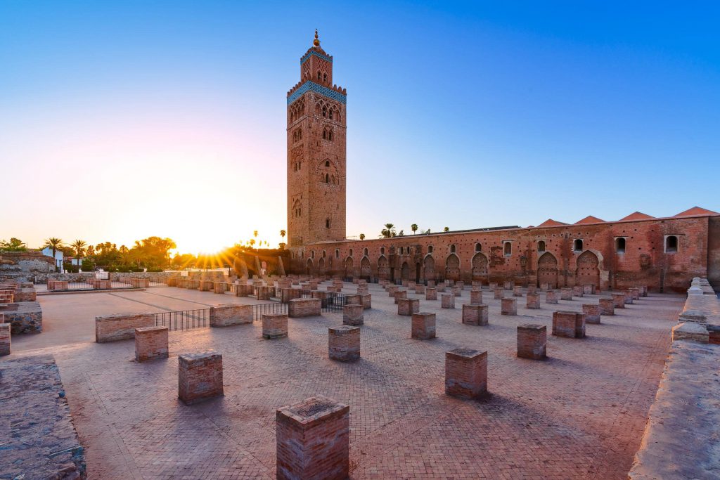Koutoubia Mosque at sunrise in Marrakech, Morocco