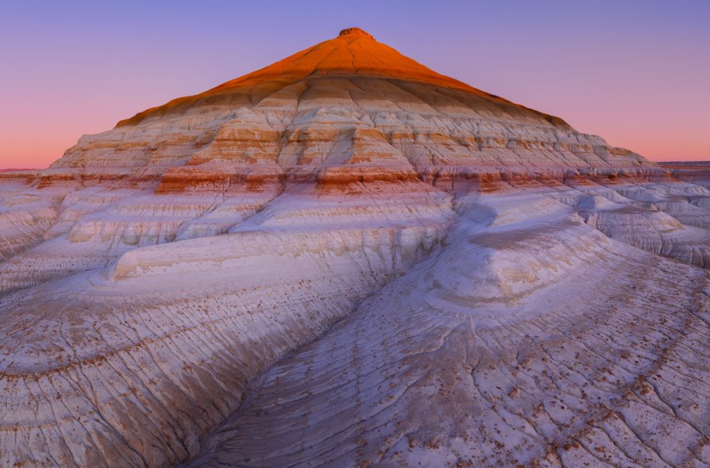 Mount Bokty's layered colours at sunset, Mangystau, Kazakhstan