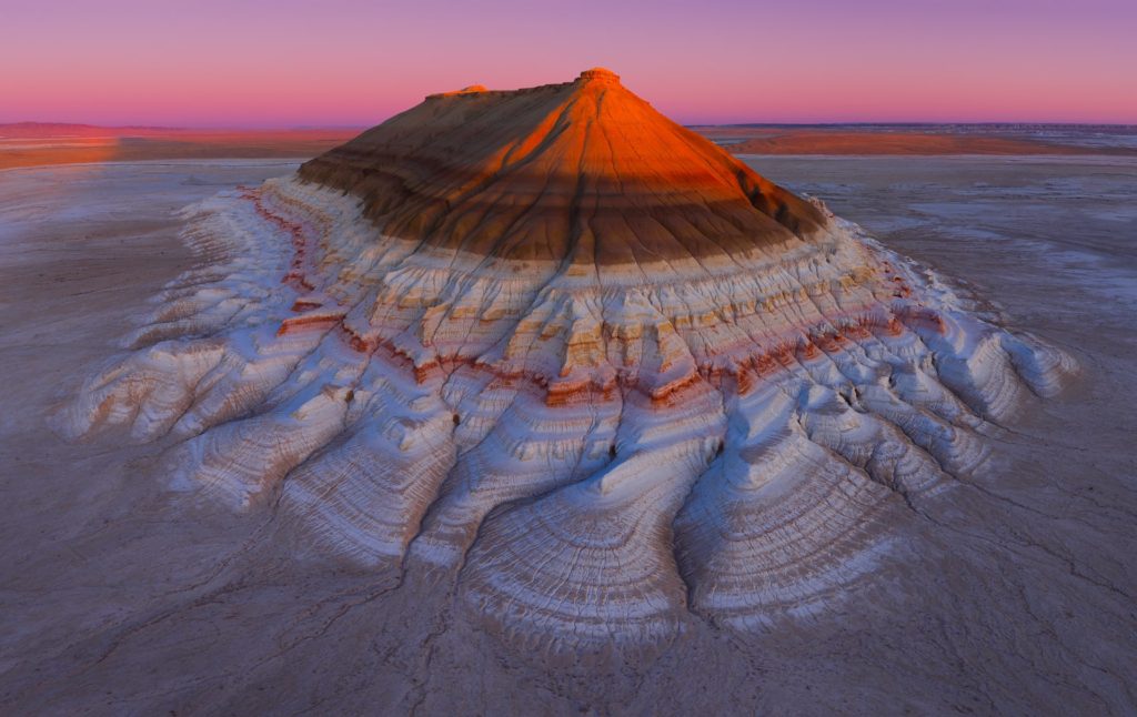 Sunrise illuminating Mount Bokty, Mangystau, Kazakhstan