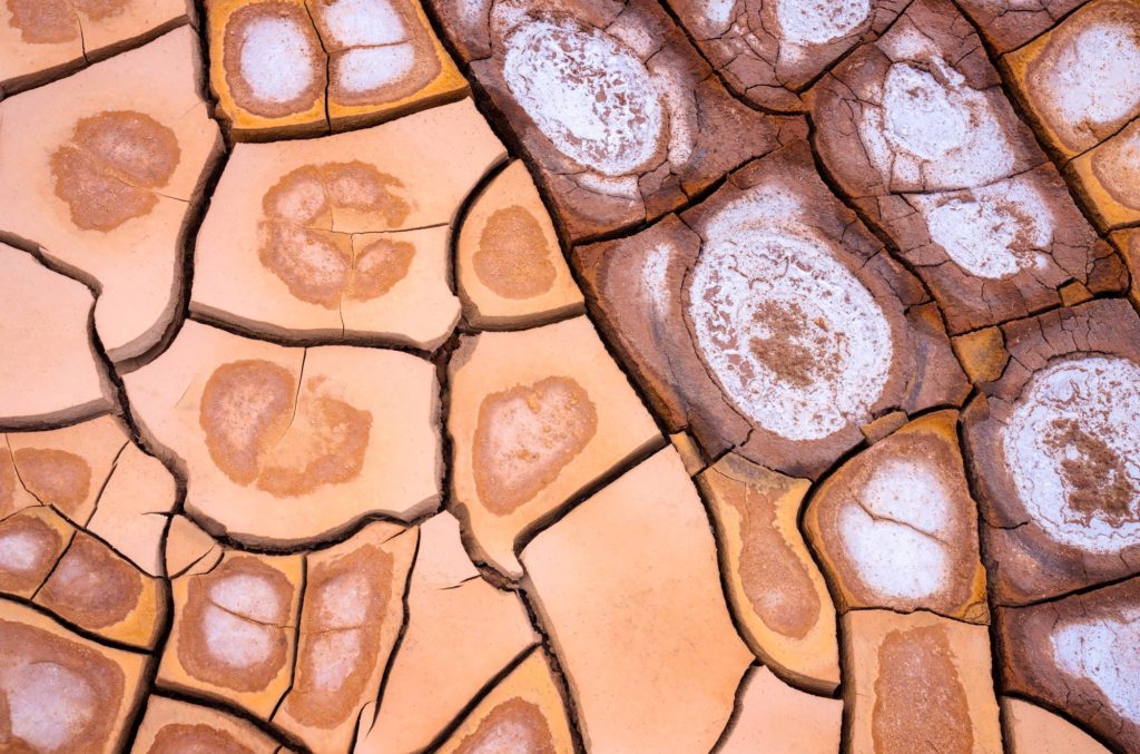 Mud cracks in vibrant earth tones, Death Valley, USA