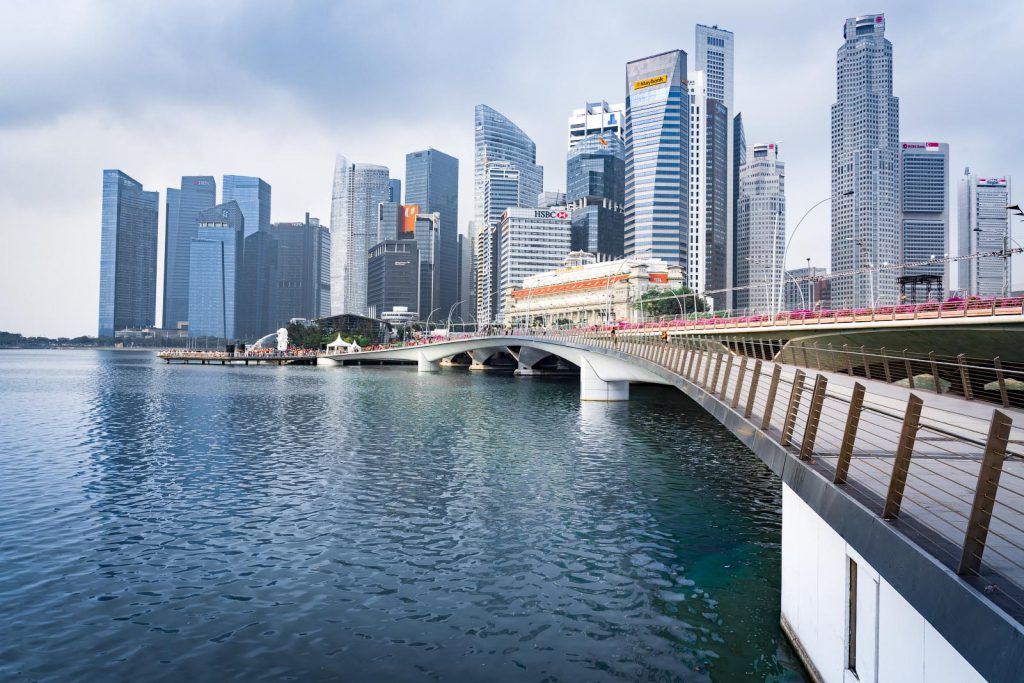 Downtown Singapore view from Esplanade Bridge