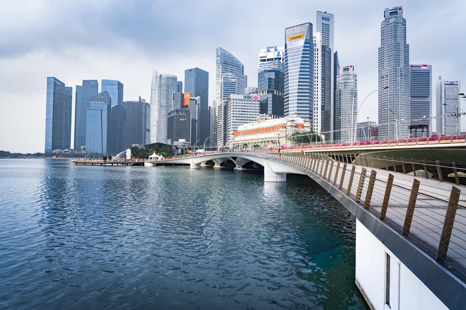 Downtown Singapore view from Esplanade Bridge