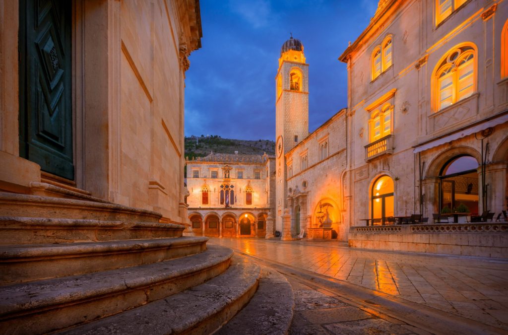 Old town square at blue hour, Dubrovnik, Croatia