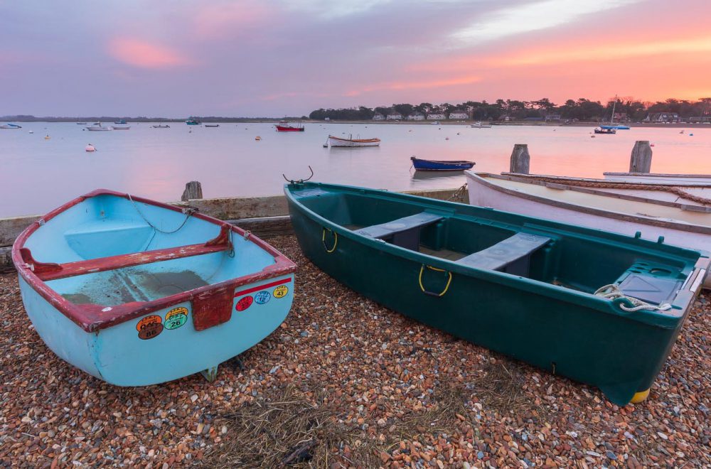 Felixstowe Ferry in Suffolk at sunrise in winter