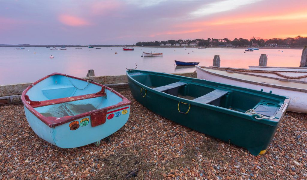Felixstowe Ferry in Suffolk at sunrise in winter