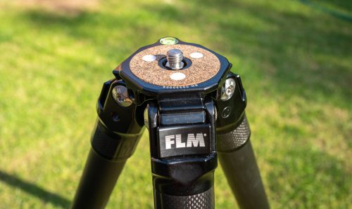 Top plate of an FLM tripod showing the cork and rubber texture