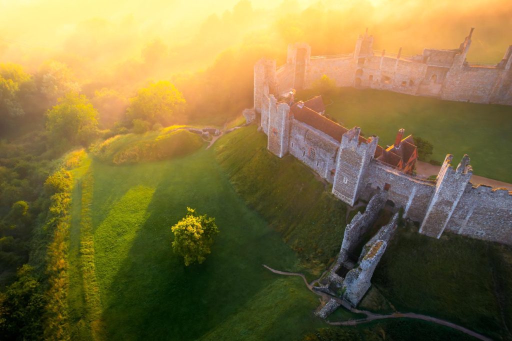 Framlingham Castle bathed in golden light, Suffolk, England