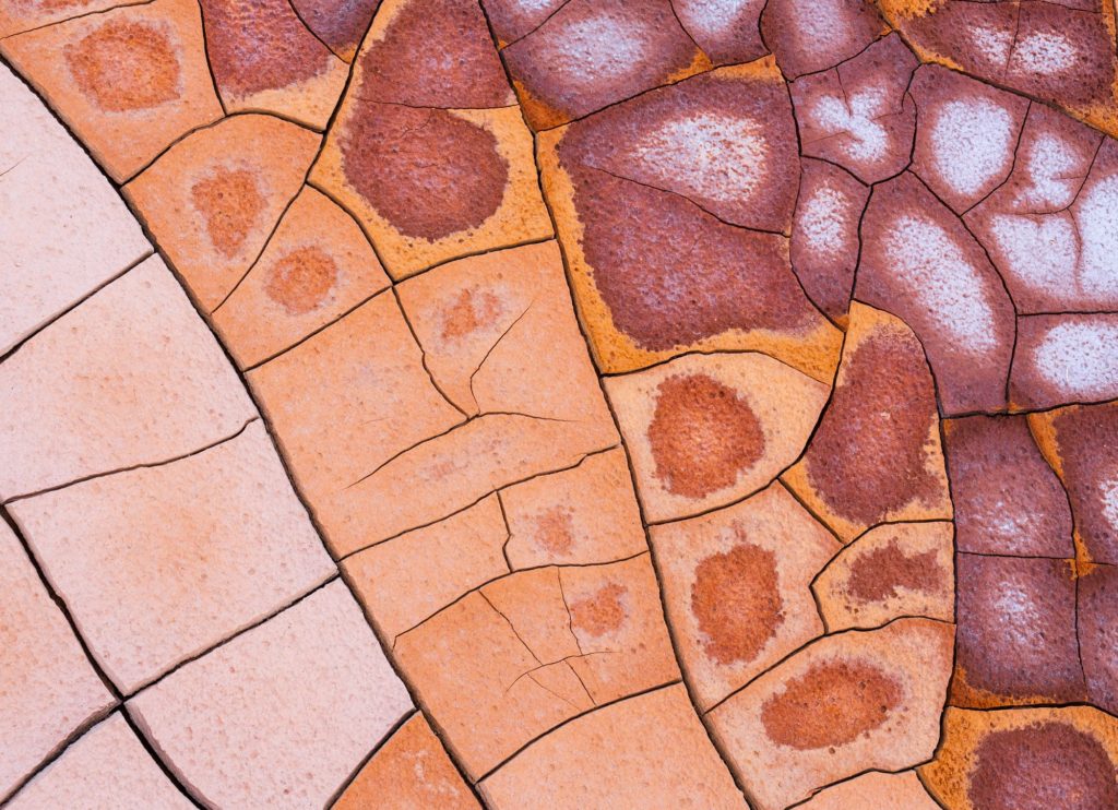Mud patterns in Death Valley, USA with rich textures and colours