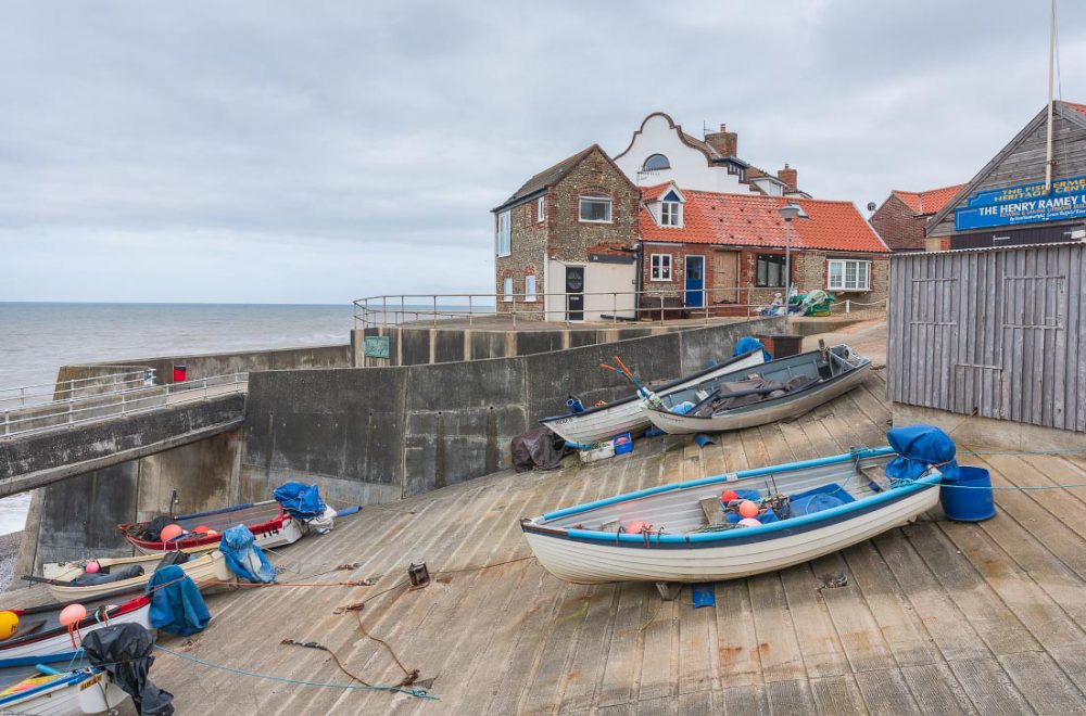 boats on the slipway at Sharingham, Norfolk, in front of boat museum