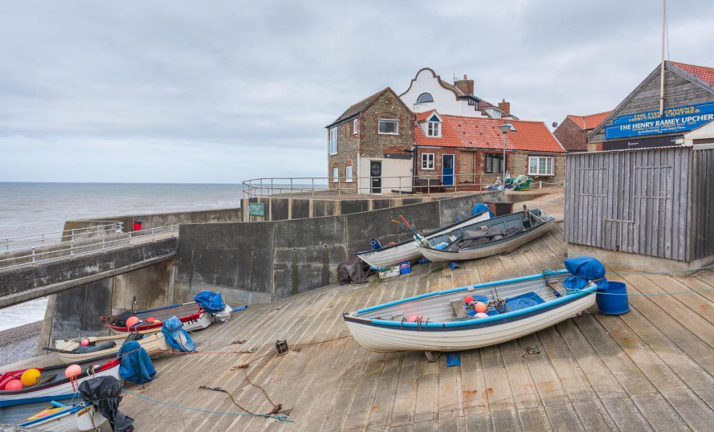 boats on the slipway at Sharingham, Norfolk, in front of boat museum