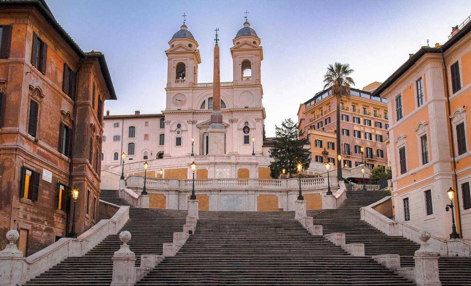 Spanish Steps view in Rome, Italy, during quite morning sunrise