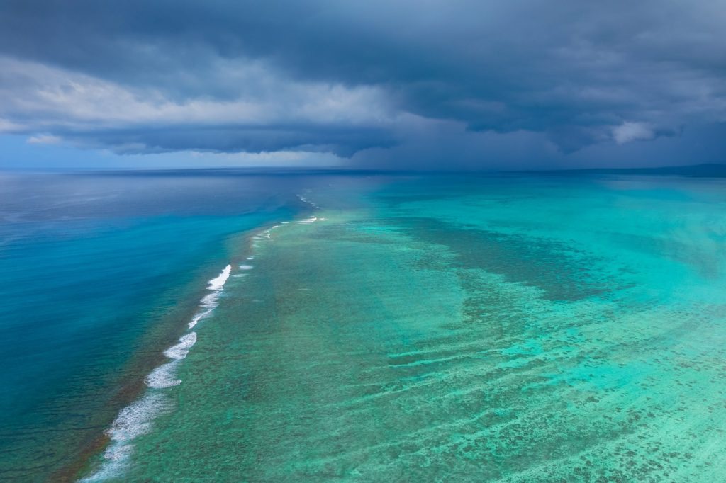 Stormy weather over the turquoise waters of Mauritius