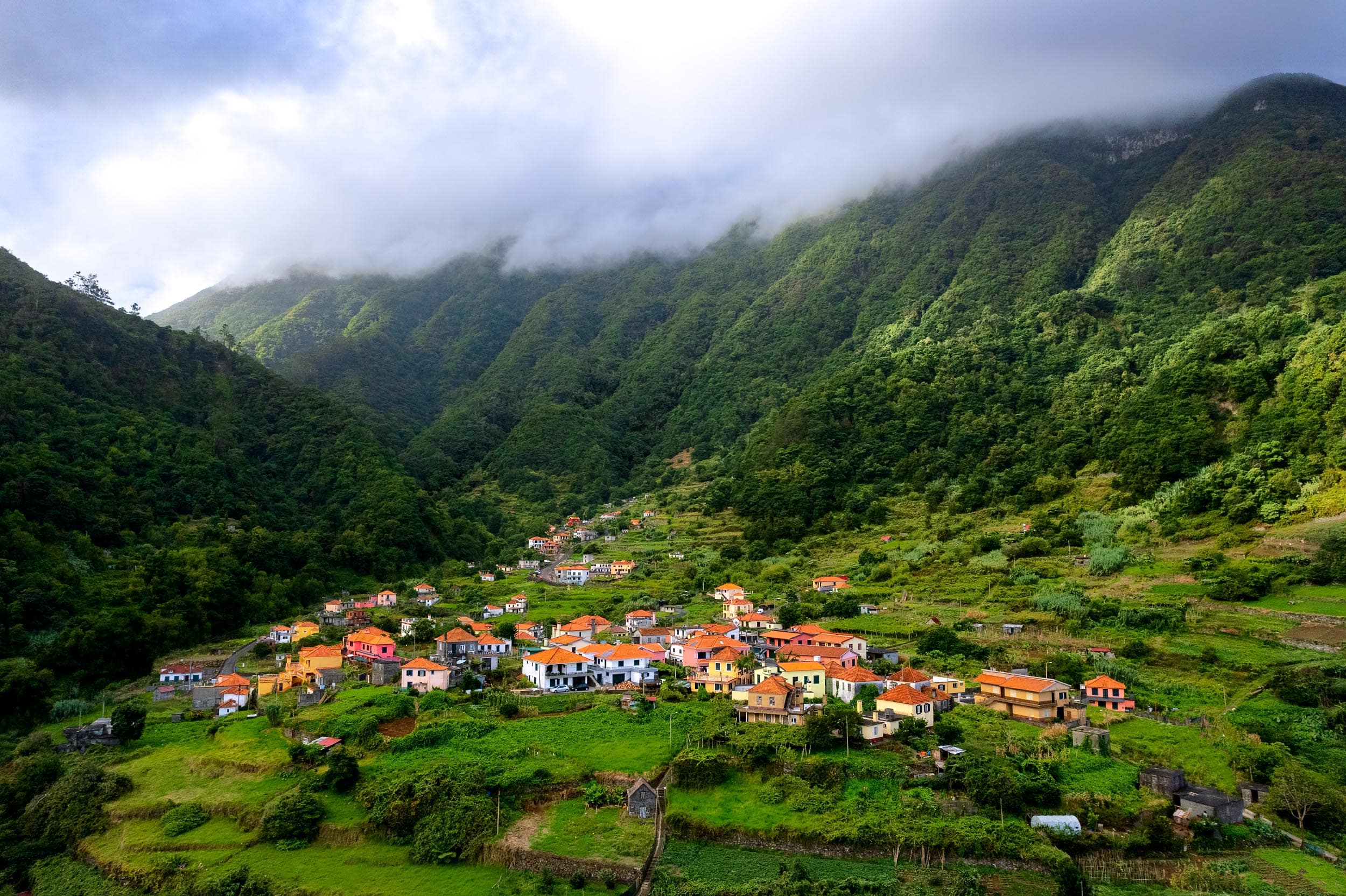 Hillside village with colourful houses, Madeira, Portugal