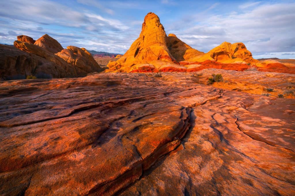Sunset light illuminating the vibrant rock formations in Valley of Fire, Nevada, USA
