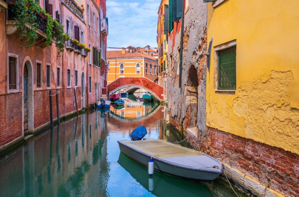 Colourful building and canals in Venice