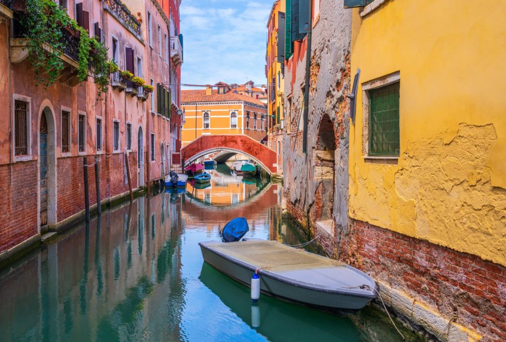 Colourful building and canals in Venice