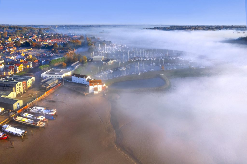 Misty morning over Woodbridge harbour, Suffolk, England