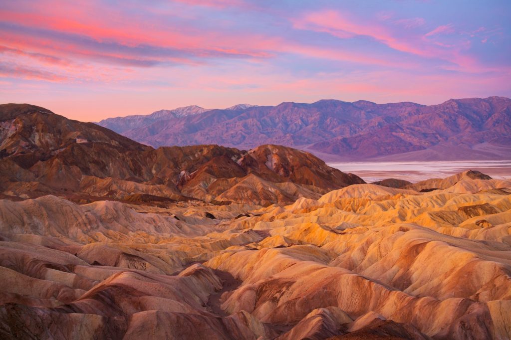 Sunrise colours over Zabriskie Point, Death Valley, USA